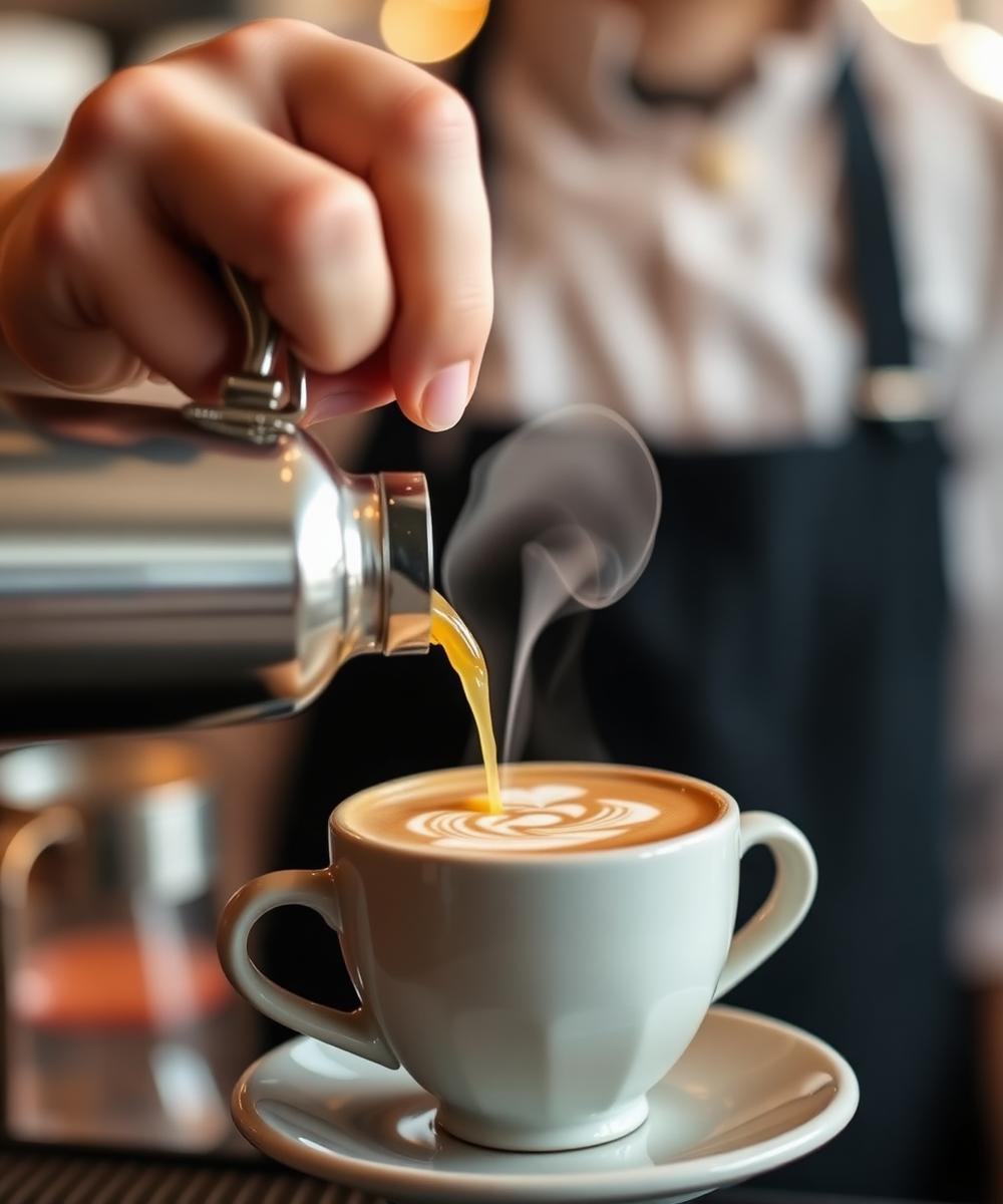 Barista pouring latte art